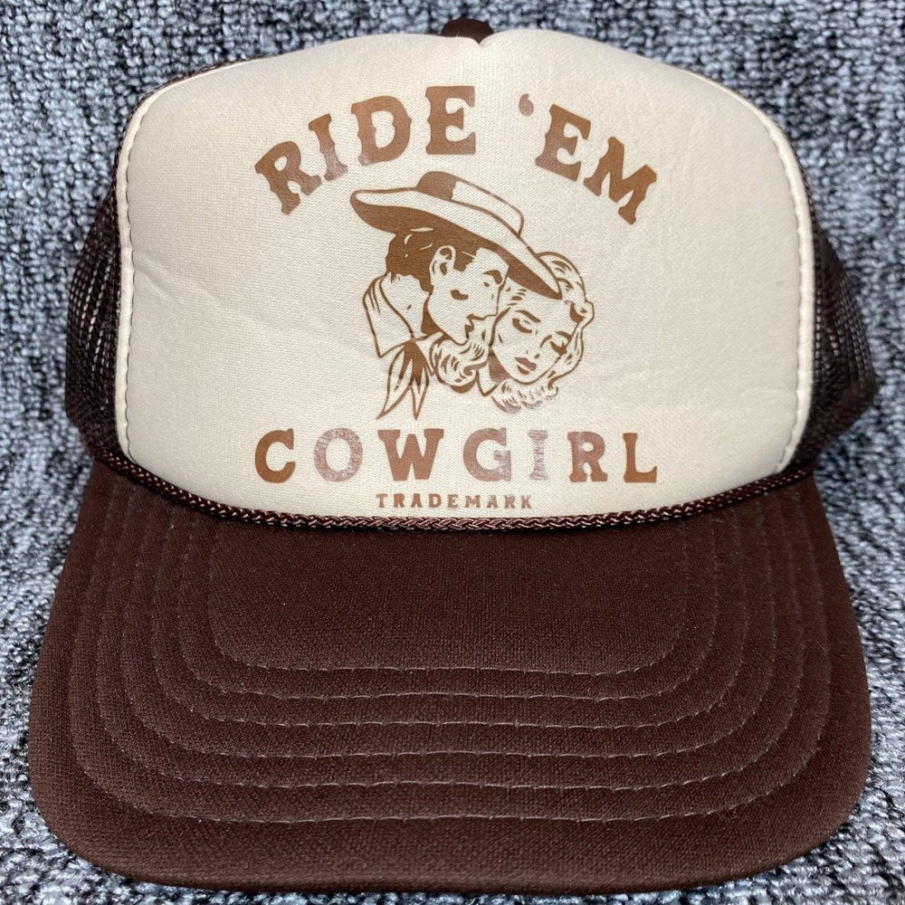 Ride Em Cowgirl Trucker Hat Brown Foam Mesh Snapback‎ Vintage Style Cowpoke Otto